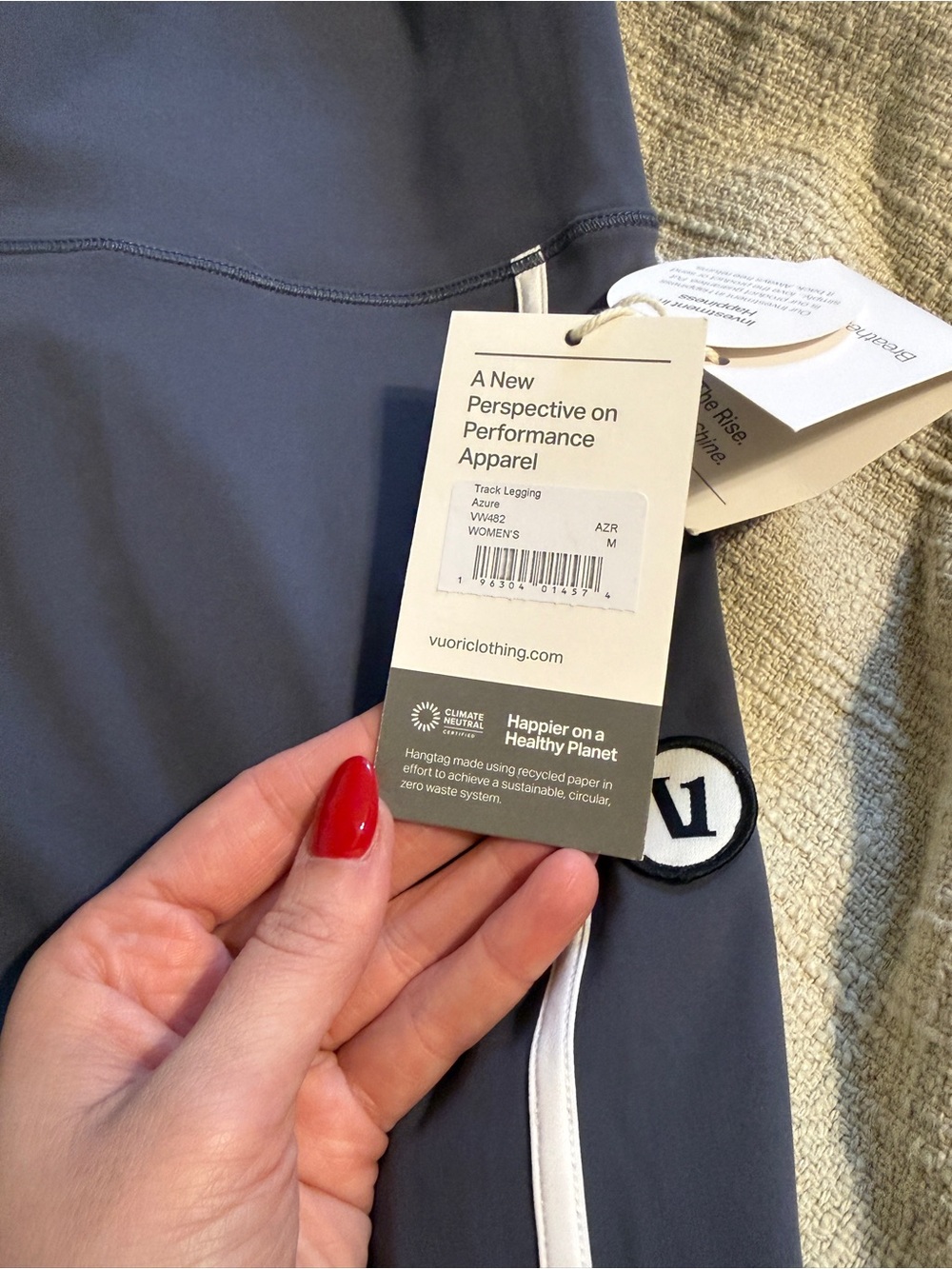Vuori Navy Leggings with White Side Stripe - Picture 2 of 5